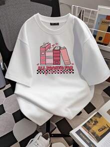 180g pure Cotton All Booked For Valentines Sweatshirt, Book and Coffee Sweater, Valentine Gift for Book Lover, Gift For Teachers, Librarian Teacher Bookish Breathable Versatile Comfortable Print Round Neck Short Sleeve Stylish Casual Summer Women Top Graphic Tees - Blanco - Ver 2