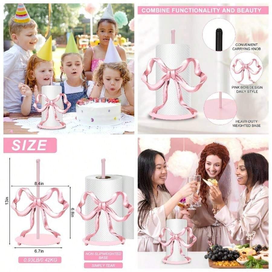 - Soporte de toalla de papel con lazo rosa bonito para decoracin de cocina, accesorios de decoracin de cocina, soporte de metal para coqueta, hogar, bao, encimera - Rosa - Ver 1