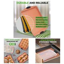 Charolas para Hornear Antiadherentes para Galletas Juego de 5 Piezas y Mediana. Incluye Molde y Asas de Silicon para un Agarre - Juego de 5 piezas - Ver 1