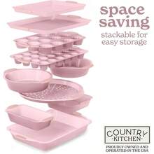 Juego De Utensilios Para Hornear Apilables Antiadherentes - Duradero, Juego De Hornear De Liberacin Fcil, Rosa, 10 Pzas - YPANS01 PNK + 10 Sol - Ver 8