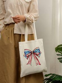 1 Pc 4th Of July Coquette American Girly Pattern Tote Bag Shoulder Bag For Travel Daily Commute Women's Shopping Bag, Best Gift For Her,  Folding Shoulder Bag Summer Beach Holiday Bag, Travel Gift For Man Woman