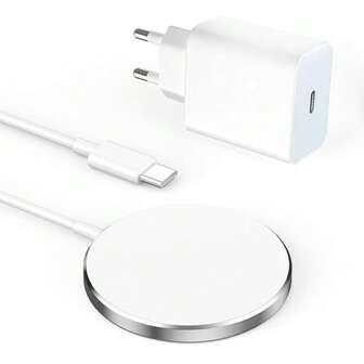 20W snabbladdaradapter + 15W magnetisk trådlös laddningsplatta kompatibel med iPhone 17 Pro Max/17 Pro/17/Air/16/15/14/13/12/11 Pro Max Plus/XS/XR/8/7/6-serien adapterset