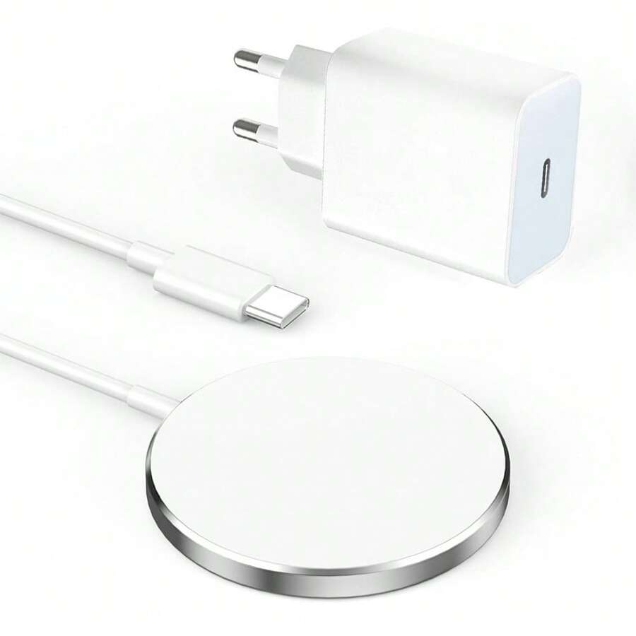 20W Fast Charger Adapter + 15W Magnetic Wireless Charging Pad Compatible With IPhone 17 Pro Max/17 Pro/17/Air/16/15/14/13/12/11 Pro Max Plus/XS/XR/8/7/6 Series Adapter Set - EU C Type Plug(220-240V) - View 1