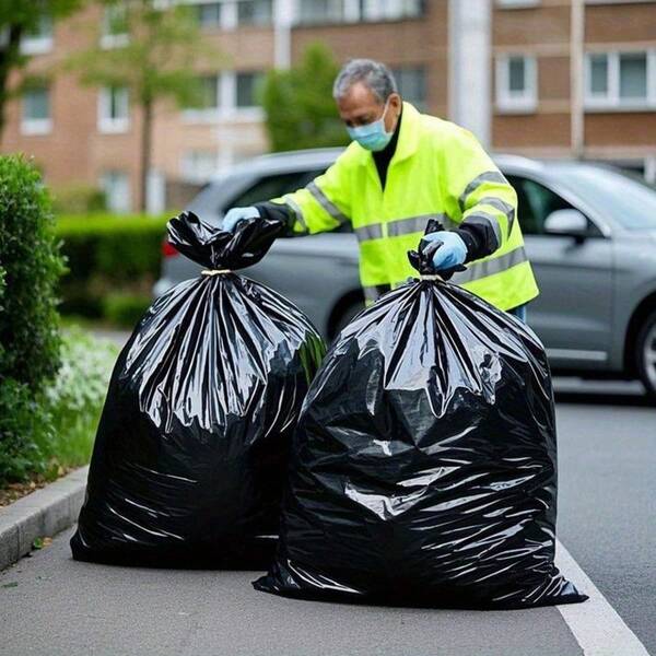 20packs 65 Gallon Plus Thickened Heavy Duty Garbage Bag, Tear Resistant, High Quality Black Garbage Bag, Suitable For Yard Garbage Storage, Garbage Disposal, Outdoor Camping Garbage Collection