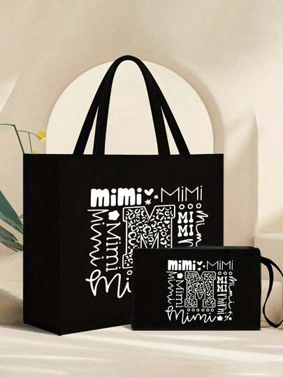 Mimi 图案手提包和带扣小袋，便携式休闲收纳手提包，大容量零钱包，大容量包适合日常通勤、旅行和购物，适合户外野餐、聚会、旅行和购物。度假风格设计包适合购物服装，适合婚礼、生日、海滩和假期，是送给家人和朋友的最佳礼物