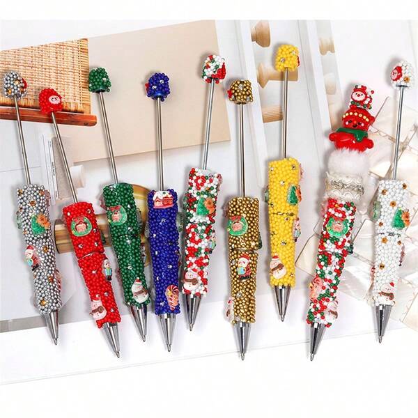 2 pièces Stylo à bille perlé de Noël/Cadeau/Décoration de Noël, stylo à bille acrylique à micro-perles , stylo perlé de Noël créatif pour le transfrontalier