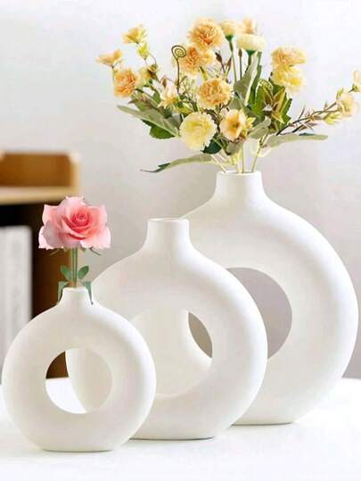 1pc Wit Plastic Circular Flower Vase ation, Simulated Dry ation Vase, Artistic Bloemen Arrangements, Living Room Exhibition Hall ation,Home ,Flower Vase,Centerpiece,Table Birthday Graduation Glass view 10