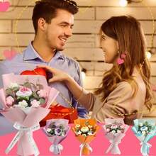 Ramo de flores de ganchillo Flor de punto Decoración del hogar Regalo del día de la madre Flores artificiales para el cumpleaños del día - Azul - Ver 5