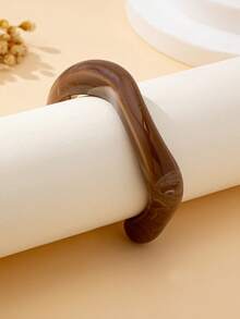 1 pieza Pulsera de mujer, pulsera asimétrica abierta de resina de moda, adecuada para uso diario y vacaciones - Marrón - Ver 4