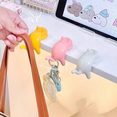 1/3 יחידות וו שולחן חתול חמוד לתיק, תרמיל ואוזניות, קליפס קצה שולחן ללא קידוח לסביבת עבודה מסודרת יותר במשרד, כיתה, מעונות, שולחן לימוד, ניהול כבלים, חוסך מקום, עיצוב חתול חמוד, מארגן אביזרים קל משקל ועמיד לשולחן, קליפס לתלייה על קיר, מחזיק רב שימושי לדברים חיוניים יומיומיים, גישה מהירה, שולחן עבודה מסודר, פתרון ארגון מיידי