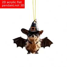 Adornos clásicos de Halloween para el árbol de Navidad con forma de perro: calabaza y murciélago. Etiquetas colgantes para el hogar. - Negro - Ver 6