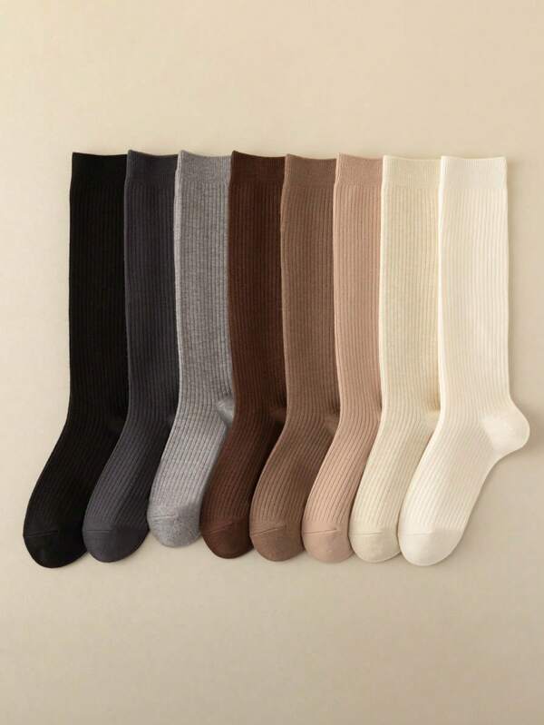 5 pares de calcetines largos hasta la rodilla de unicolor y estilo JK para mujer, Y2k