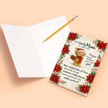 1pc Christmas Card For Mom - Cute Teddy Bear & Floral Wishes With Poinsettias & Holly, Heartfelt Message From Son Or Daughter, Special Gift For Mother - Red & Green Holiday Greeting Card With Golden Bow & Snowflakes, Sentimental Keepsake For Mum, Festive Bear Design With Red Poinsettias & Green Foliage, Perfect For Christmas Celebrations,