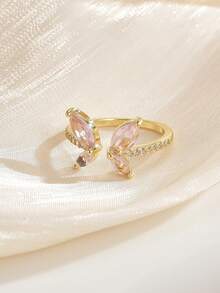 1 Peça Anel Aberto com Design de Borboleta Incrustado de Zircônia Cúbica em Cobre, Design Delicado e Vívido, Pertence ao Estilo de Joias Fresco e da Moda, Adequado para Embelezamento do Visual Diário