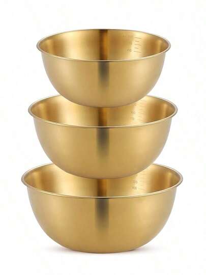 Powcan Stainless Steel Mixing Bowl Set, 3-Piece Nesting Bowls for Cooking, Baking, Salad, and Meal Prep | Stackable Design, Easy to Clean, Durable and Versatile for Kitchen Use