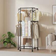 2-Tier Hexagonal Clothes Drying Rack - Sturdy Metal, Floor Standing Double Layer Rack, Suitable for Bedroom, Dormitory and Balcony, Holds Multiple Clothes, 3 Scenes Can Be Used, Room Furniture | Elegant Metal Frame, Available in 2 Colors - Schwarz - Übersicht 1