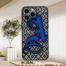 Winter New Blue Letter A Decorative Pattern Print All-Inclusive Mixed-Color Phone Case For Phone17 Pro MAX/11/12/13/14/15/15 Pro/15 Plus/15 Pro Max/X/XS Max/XR/11 Pro/12 Pro/13 Pro/14 Pro/12 Mini/13 Mini/11 Pro Max/12 Pro Max/13 Pro Max/14 Pro Max/14 Plus/6/6s/6 Plus/7/8/16 Pro/16 Plus/16 Pro Max Galaxy  A54/A14/A12/A13/A15/A32/A33/A24/A52S/S20/S21/S22/S23/S24/S23 Plus/S24 Ultra/S25/A15/A33/A23 Android Phone Case, Essential For Daily Commuting, MagSafe Support, Not Yellowing, Halloween Gift, Virgin Mary UV Print, Independence Day Gift, Christmas Pattern, Valentine's Day Gift, Birthday Gift For Friends And Family - màu đen - Xem 6