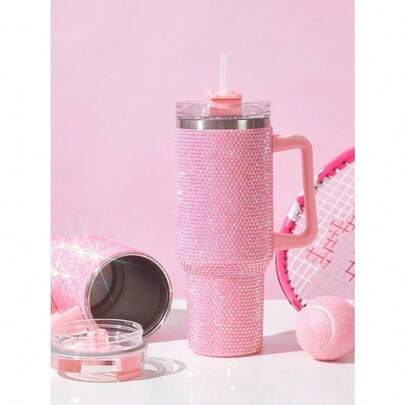 40 Oz Stainless Steel Car Cup, Rhine-Diamond And Sippy Cup, 1Pc Vacuum Insulated Water Bottle, Suitable For Home, Office Or Car, Reusable Cup, Sippy Leak-Proof Flip (Pink, Black, Green, Purple, Blue) Christmas Holiday, Valentine's Day, Mother's Day Gifts