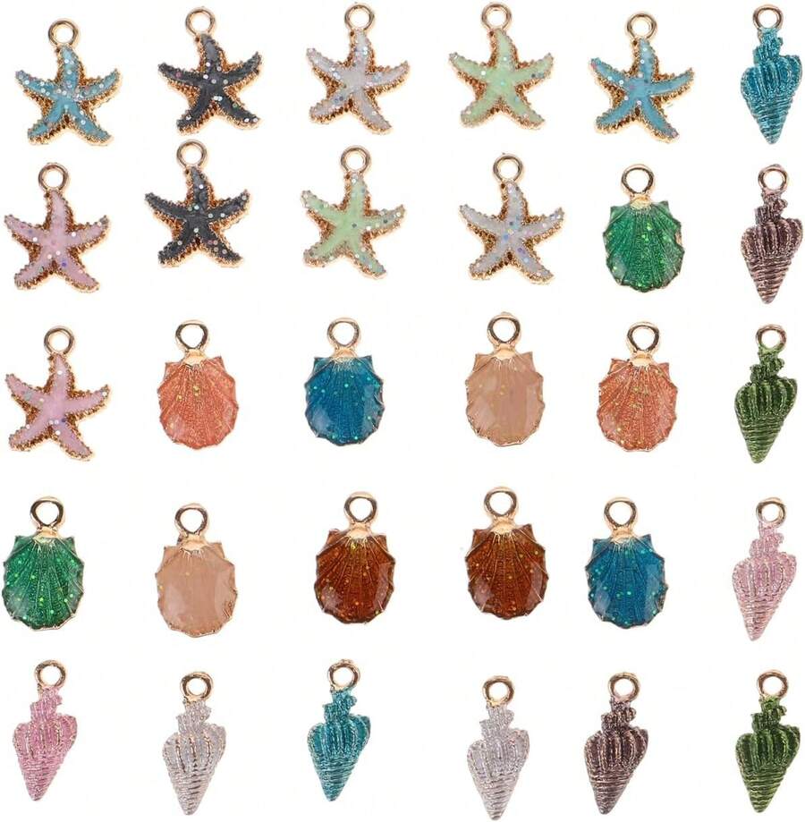 EstiloTofficu Dijes Para BisuteríA De AleacióN PequeñOs Colgantes Marinos Para Hacer Joyas Diy Conchas Estrella De Mar Y Caracol 0.7X0.47 PulgadasVersióN Mejorada - 1 - Ver 1