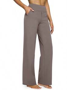 MXKJ- Pantalones De Yoga Casuales para Mujer, Pantalones Deportivos Casuales Elásticos De Cintura Alta con Bolsillos - Gris topo - Ver 12