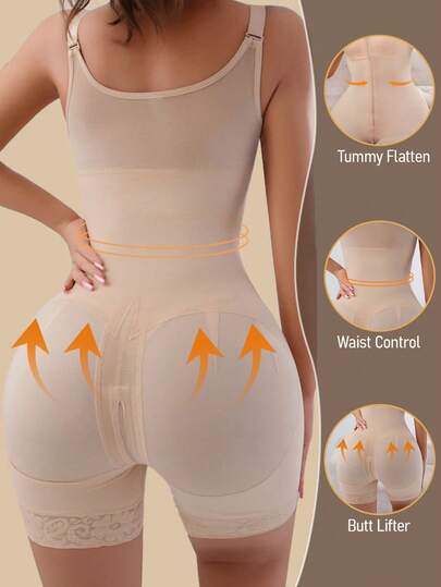 可调节肩带塑身衣，收腹塑身衣，拉链提裆塑身衣，透气舒适塑身连体衣，适合女性日常穿着或各种场合。