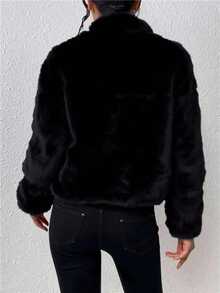 Novedades otoño/invierno Ropa de abrigo para mujer Chaqueta corta con ribete de piel Diseño cruzado Forro polar grueso para proteger del frío Cierre con cremallera y bolsillos Elegante estilo bohemio Y2K Informal, sensual, ropa para estar en casa, salidas, vacaciones, fiestas Prendas de punto cálidas a rayas Pantalones con motivos bordados Adecuado para Navidad, Halloween, Año Nuevo, Día de Muertos, citas, cumpleaños, bodas - Negro - Ver 2