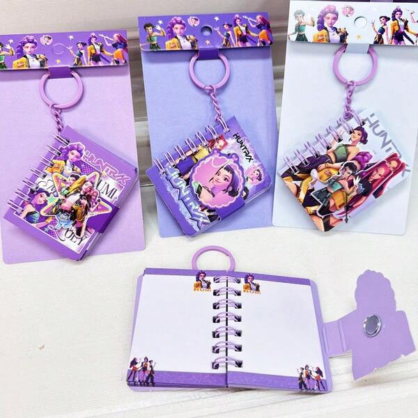 1 Book Cartoon KPOP Demo Hunter Witch Hunting Group Peripheral Student Text Keychain Pendant Book Mini Coil Book, Christmas Gift (Style Random)