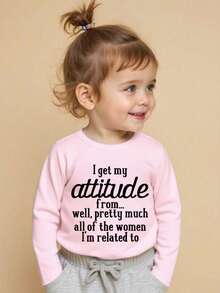 1件女童休闲印花圆领长袖T恤，夏季女婴服装 - 可爱的宝宝T恤给每个孩子带来欢乐和幸福！ - 粉色 - 查看 6