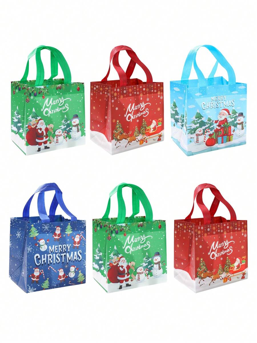 1Set/4Pcs Christmas Non-Woven Gift Bags With Santa Snowman Prints - Reusable Party Favor Tote Bags For Xmas Presents - Durable Non-Woven Retail Shopping Bags With Handles For Holiday Gifts & Birthday Treats,Christmas Gift,Christmas Decoration,Xmas Party Decor,Home Decor,Table Decor,Merry Christmas Decoration For Home,Christmas Ornaments