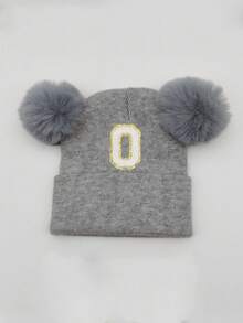 1Pc A-Z Letter Knit Newborn Baby Hat Kids Beanie Cap For Boys Girls Infant Accessories Children Hats Elastic 0-3Y Toddler Girl Boy Hat Birthday Gift For Winter Spring - Grey - View 10