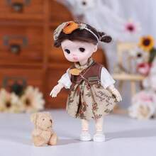 16 厘米 OB11 娃娃服装套装 [仅衣服] – 时尚 BJD 娃娃服装，适合 6 英寸娃娃，手工复古休闲风格，可爱的秋冬服装，格子外套、连衣裙、青蛙帽 – 适合 OB11 娃娃、动漫娃娃 – 生日、派对和节日礼物 - 彩色 - 查看 14