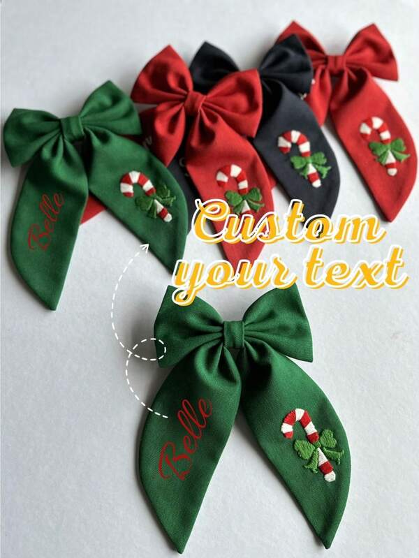 A Personalized Name-Bedecked Bow Hairband With Embroidery Patterns, A Christmas Candy Embroidered Hairpin, A Cute Hairpin Suitable For Girls, An Individualized Name-Bedecked Bow, A Wedding Accessory Hair Accessory, A Children's Hairband, Cute, Charming And Unique. It Is The Ideal Birthday Gift For Her, And Also A Decorative Gift For Her On Valentine's Day. A Christmas Gift. Suitable For Girlfriends, Daughters, Mothers Of Brides, Brides, Sisters.