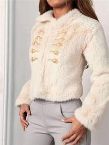Novedades otoño/invierno Ropa de abrigo para mujer Chaqueta corta con ribete de piel Diseño cruzado Forro polar grueso para proteger del frío Cierre con cremallera y bolsillos Elegante estilo bohemio Y2K Informal, sensual, ropa para estar en casa, salidas, vacaciones, fiestas Prendas de punto cálidas a rayas Pantalones con motivos bordados Adecuado para Navidad, Halloween, Año Nuevo, Día de Muertos, citas, cumpleaños, bodas - Albaricoque - View 3