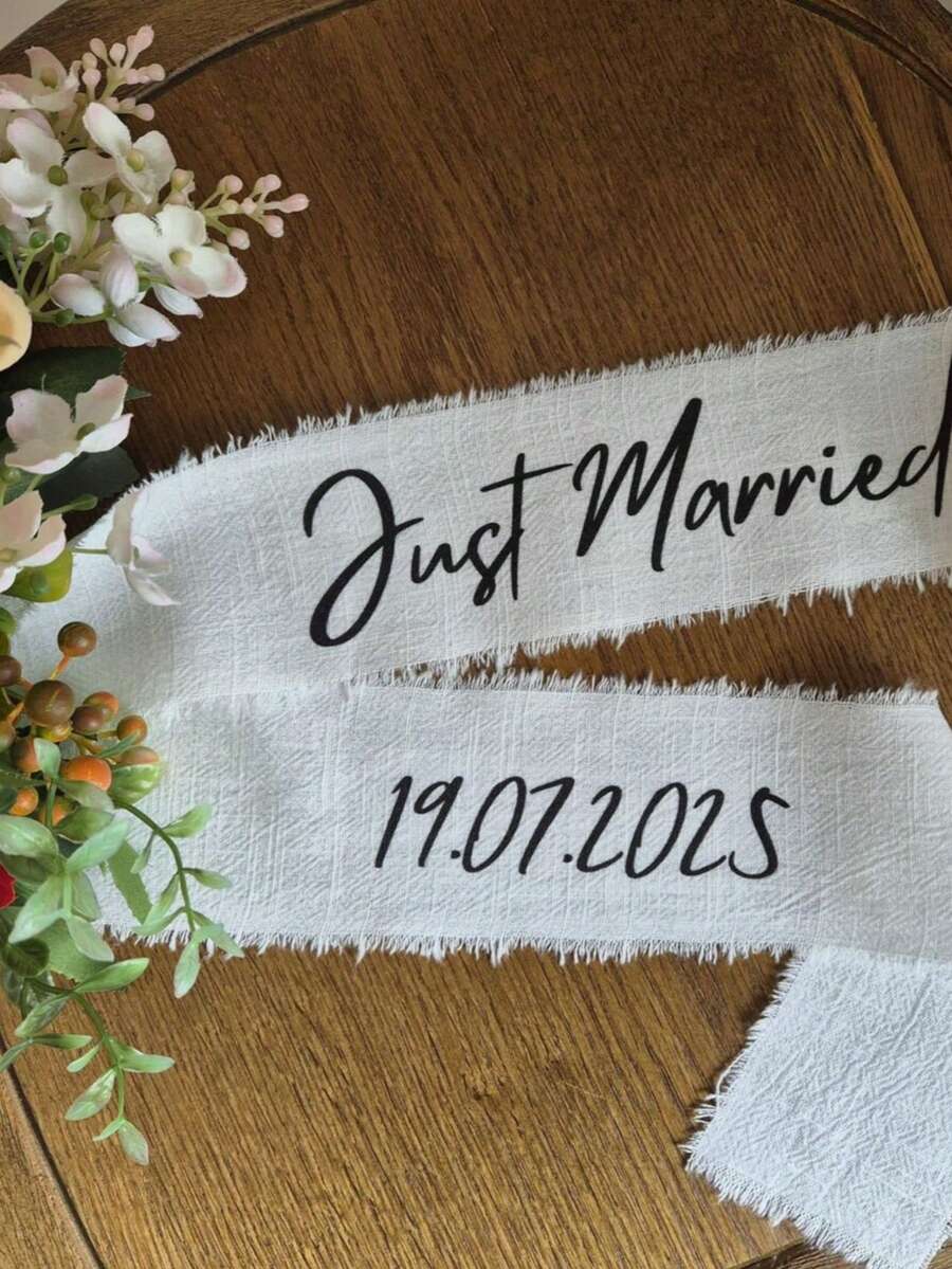 1 Piece Of Bridal Bouquet Custom Ribbon, Custom Text Packaging, White Wedding Decoration Ribbon, Personalized Wedding Belt, Wedding Gift, Bridal Souvenir, Letter Ribbon For Wedding Decoration, Suitable For Weddings, Parties And Churches, Elegant And Romantic Artificial Rose Party Decorations And Photography Props, Best Gift, Wedding Decoration, Home Decoration, Room Decoration, Party Favors, Birthday, Graduation Ceremony, Birthday Decoration, Bachelorette Party