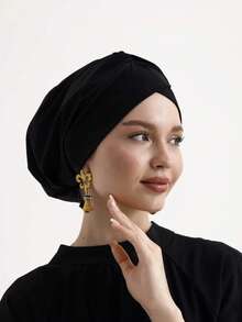 1pc Women's Classic Solid Color Chemo Turban Hat, High Elasticity & Pleated Design, Non-Slip & Breathable, Multi-Layer Pleated Headscarf, Perfect For Hijab, Soft & Skin-Friendly Modal Knitted Fabric, Suitable For Daily Wear For Dress - Black - View 33
