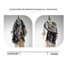 Autumn And Winter Flower Jacquard Imitation Cashmere Thickened Scarf Fashion Outdoor Style Age-Reducing Scarf - 黑色 - 查看 5