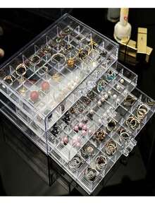 Organizador de pendientes, soporte organizador de joyas acrílico de 3 cajones, estante de exhibición de joyas transparente con 72 compartimentos. - transparente - Ver 9