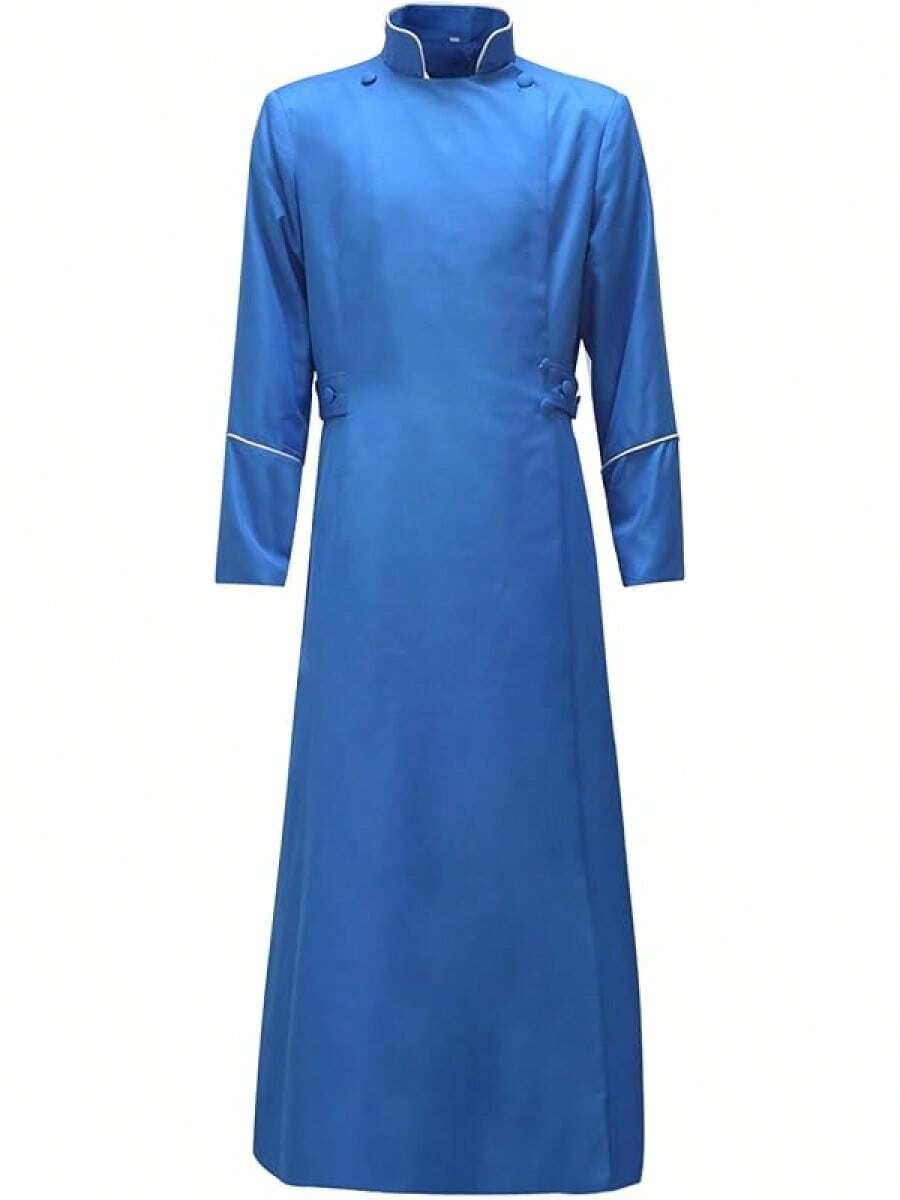 Men's Cassock Choir Long Cassock Minister Robe Clergy Pulpit Liturgical Church Robe 4 Colorshalloween - 藍色 - 查看 1