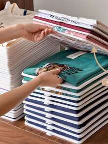 1/3/5/8/10/15pcs Stackable Plastic Clothing Storage Rack With Lid - Foldable, Space-Saving Shirt And Pants Organizer Rack, Convenient Design, Ideal For Home Closet Organization, Slouchy Person Creative Wardrobe Folding Shirt Anti-Wrinkle Portable Rack - Multicolor - View 4