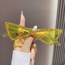 Fashion Triangle Rhinestone Sunglasses Fashion Sunglasses For Women Irregular Hip-Hop Sunshade Glasses - Màu vàng - Xem 13