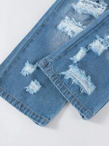 1件装 女童做旧时尚街头风牛仔裤，春夏新品 - 淺色水洗藍 - 查看 5