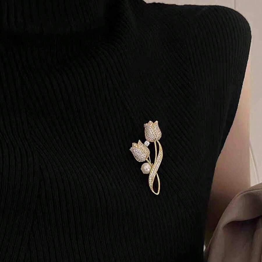 Broche de flor con cristales de moda, broche de solapa con perlas y cristales, joyería decorativa de disfraz para mujer y niña, regalo de Navidad