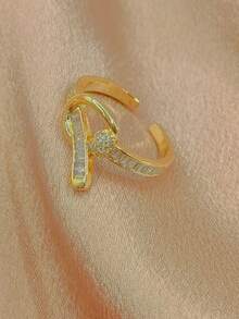 1pc Diamond Rhombus Knotted Adjustable Open Ring, Elegant French Style