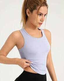 Bsubseach Camisetas de Entrenamiento para Mujer Top Deportivo Camisas de Ropa Deportiva de Fitness Yoga Top para Mujer - Azul claro - Ver 9