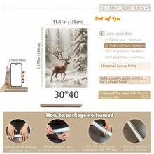 1 件，帆布墙画，带框墙面装饰，复古圣诞老人和圣诞树艺术品，非常适合客厅、卧室或入口处的节日墙面装饰，节日礼物创意，冬季装饰，圣诞节家居装饰，圣诞节