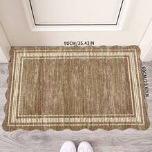 1pc Machine Washable Carpet, Modern Distressed Frame Design, Suitable For Entryway, Living Room, Bedroom, Minimalist Solid Color, Polyester Fiber Backing, Home Decor, Neutral Soft, Suitable For Office, Low Pile Farmhouse Style Flooring, Brown