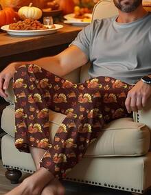 Mens Pajama Pants, Soft Lounge Sleep Pants With Pockets Lightweight Long Pajama Bottoms For Menhalloween - 感恩節火雞 - 查看 5