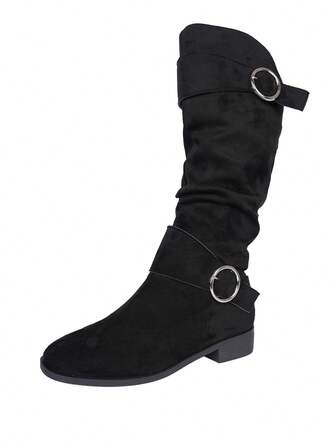 Plus Size Women's Western Style Buckle Holiday Pull-On Knee-High Boots