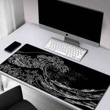MOYAC Mouse Pad para Juegos XXL (300 * 800 mm), Alfombrilla Ratón Impermeable y Antideslizante, Suave y Cómoda, Accesorio de Escritorio, Mousepad para Oficina, Computadoras, Laptops (Olas de Kanagawa) - Vista de Kanagawa - Ver 4