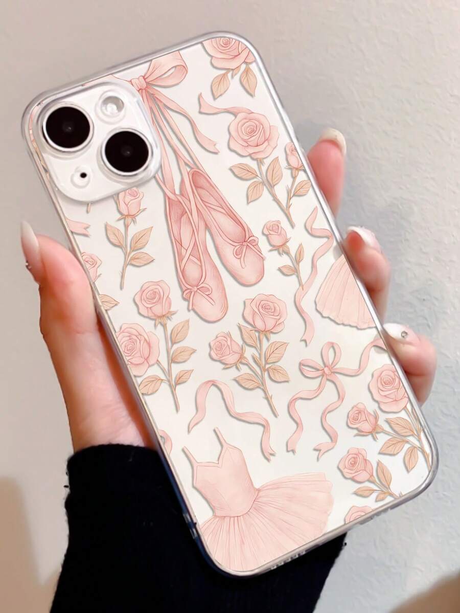 1pc Fashion Personalized Ballet Ribbon Flower Pattern Full Coverage Transparent Anti-Fingerprint TPU Phone Case Compatible With IPhone/Galaxy/IPhone16promax/16/16pro/16plus/11/15/15pro/15promax/12/13/14promax/Xs/Xr/11pro/11promax/12pro/12promax/13pro/13promax/7plus/14pro/14promax/14plus/7plus/8plus/8/Se2/12mini/13mini Soft Shell - Multicolor - View 1